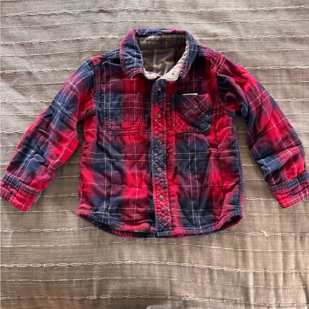 Bitz Kids Plaid Reversible Long Sleeve Shirt W/Snaps - Red & Gray Sz 4/5